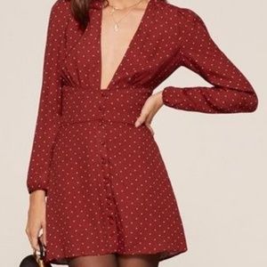 Reformation Elisabeth red polkda dot dress
